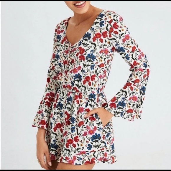 American Eagle Outfitters Pants - American Eagle Floral Bell Sleeve Romper